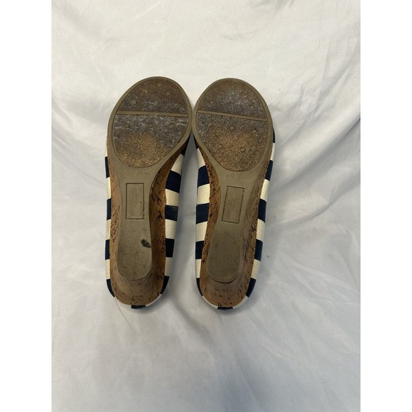Dexflex Comfort Navy & White Stripe Shoes 7 Canvas Wedge Slip On Open Toe - Picture 5 of 5